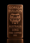 10KG Copper Bullion Bar - front face on black background
