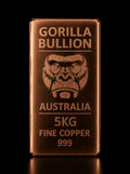 5KG Copper Bullion Bar - front face on black background